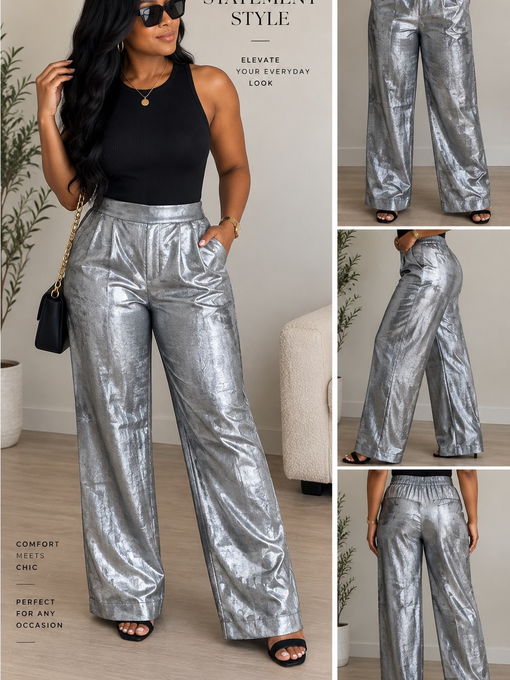 a new day Metallic Silver Wide-Leg Pants